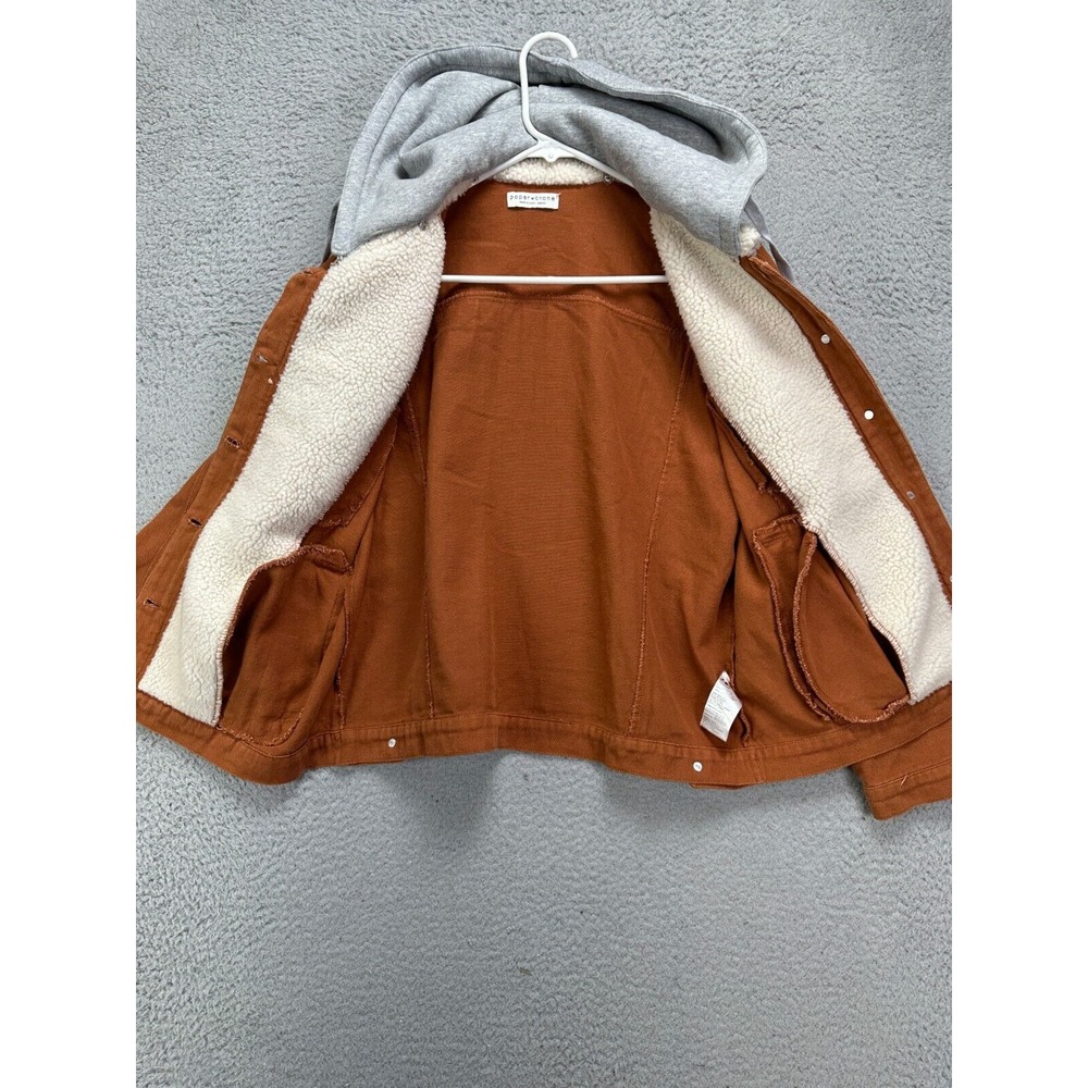 Paper Crane Jacket Womens‎ Medium Rust Brown Sherpa Collared Hooded Denim Coat - Picture 4 of 12